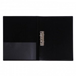 Папка с метал. зажим А4 0.7мм Бюрократ -PZ07CBLCK внутренний и торцевой карман, черная