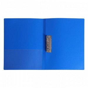 Папка с метал. зажим А4 0.7мм Бюрократ -PZ07CBLUE внутренний и торцевой карман, синяя