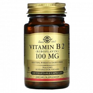 Solgar, витамин B2 (рибофлавин) 100 мг, 100 вегетарианских капсул