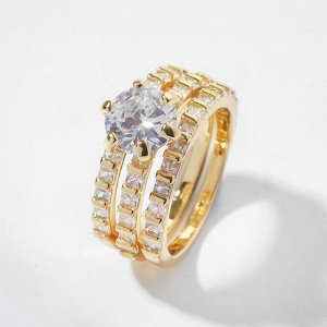 Кольцо "Кристаллик" тройное, со ступеньками, цвет белый в золоте, размер 18