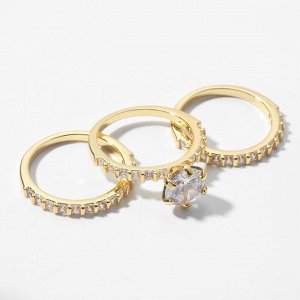Кольцо "Кристаллик" тройное, со ступеньками, цвет белый в золоте, размер 18