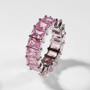 Кольцо "Богатство" квадратные кристаллы, цвет розовый в серебре, размер 17