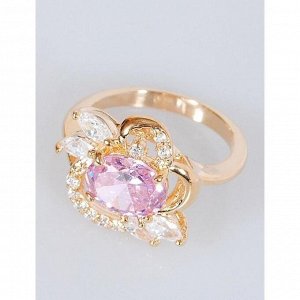 Кольцо с розовым фианитом рококо, позолота с родированием , размер МИКС 16-19