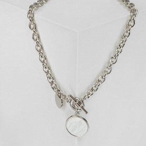 Кулон "Цепь" перламутровый медальон, цвет бежевый в серебре, 42 см