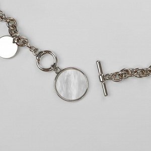 Кулон "Цепь" перламутровый медальон, цвет бежевый в серебре, 42 см