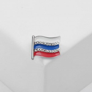 Брошь "Флаг России", цветная в серебре