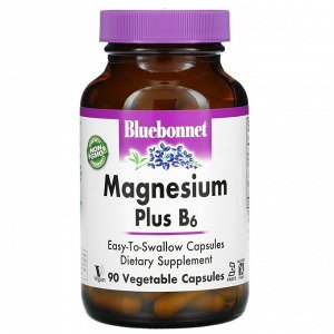 Bluebonnet Nutrition, магний и витамин B6, 90 вегетарианских капсул