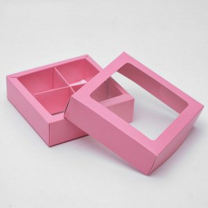 Коробка для 4 конфет с окном Розовая 12,5х12,5х3,5 см