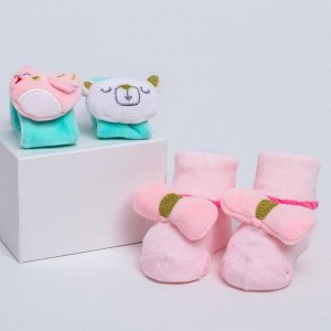 Подарочный набор для малыша: носочки погремушки + браслетики погремушки «Нежность»