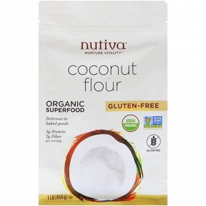 Nutiva, Органическая кокосовая мука, без глютена, 454 г (1 фунт)