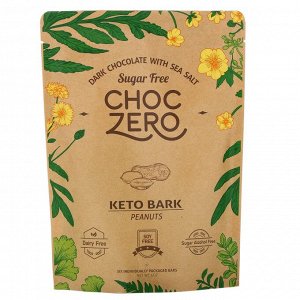 ChocZero, Keto Bark, черный шоколад для кетодиеты, без сахара, с морской солью и арахисом, 6 батончиков по 1 унции