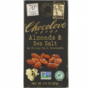 Chocolove, черный шоколад с миндалем и морской солью, 70% какао, 90 г (3,2 унции)