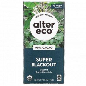 Alter Eco, плитка органического темного шоколада, экстра черный, 90% какао, 75 г (2,65 унции)