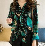 Женская рубашка oversize, с принтом, цвет зеленый/коричневый