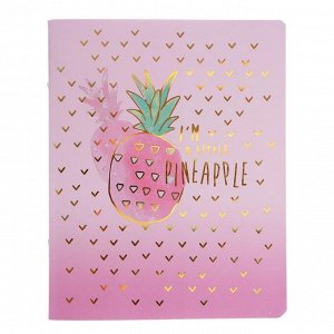Тетрадь 48 листов в клетку Pink Pineapple, обложка мелованный картон, тиснение голографической фольгой, блок офсет, МИКС