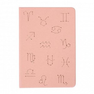 Записная книжка В6, 80 листов Horoscope, обложка искусственная кожа, термотиснение, тиснение фольгой, ляссе, блок 70 г/м2, розовый