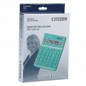 Калькулятор настольный 12-разрядный, Citizen Business Line SDC-444XRGNE, двойное питание, 155 х 204 х 33 мм, бирюзовый
