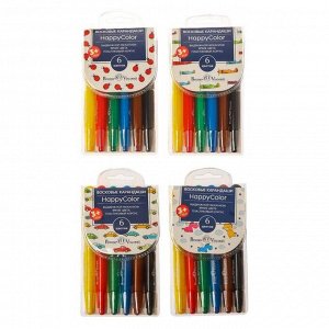 Карандаши восковые 6 цветов HappyColor, выкручивающиеся, пластиковый корпус, пластиковая упаковка, МИКС