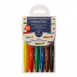 KOH-I-NOOR Карандаши восковые 6 цветов HappyColor, выкручивающиеся, пластиковый корпус, пластиковая упаковка, МИКС