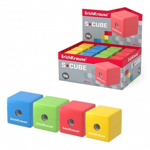 Точилка 1 отверстие ErichKrause S-Cube с контейнером, микс 4В 50141