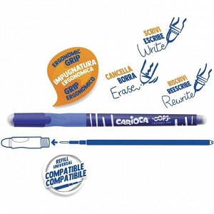 Ручка гелевая "пиши-стирай" Carioca "OOPS", синие чернила, резиновый держатель, узел 0,7 мм, блистер
