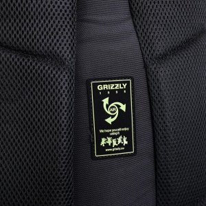 Рюкзак молодёжный с эргономичной спинкой Grizzly, 43 х 31 х 20, чёрный/салатовый
