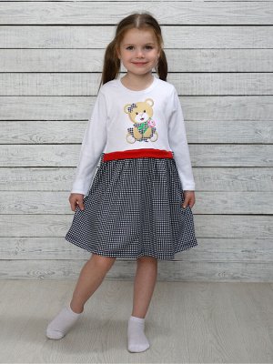 Платье Платье для девочки выполнено из хлопкового материала.
Детское платье декорировано принтом-медвежонок,расклешенная юбка на сборках. 
Гипоаллергенная ткань, мягкая и приятная к телу, выдерживает 