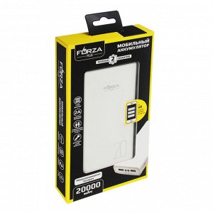 Аккумулятор мобильный FORZA, 16000/20000 мАч, 2 USB, 2А, пластик, LED фонарик , 2 цвета