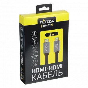 FORZA Кабель HDMI, 4K, 3 м, позолоченный, металл., оплетка ПВХ