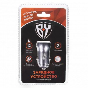 Зарядное устройство FORZA BY, USB автомобильное, 12/24В, 2USB, 3.0А, Быстрая зарядка, металл