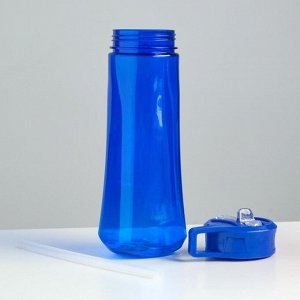 Бутылка для воды 650 мл, спортивная, прозрачная, с трубкой и крышкой, микс, 7.5х22 см
