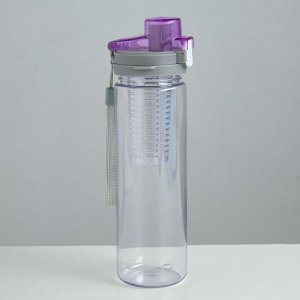 Бутылка для воды 750 мл, спортивная, колба, с крышкой, на шнурке, микс, 7х25 см