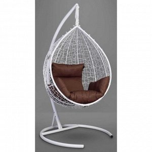 Подвесное кресло SEVILLA белое + коричневая подушка