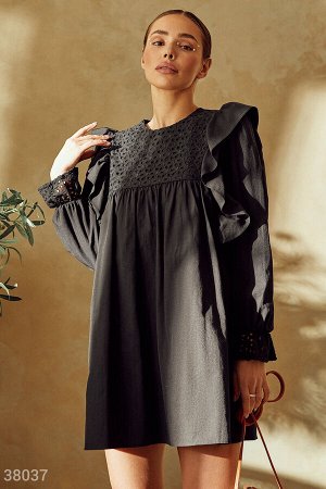 Gepur Романтичное черное платье из хлопка