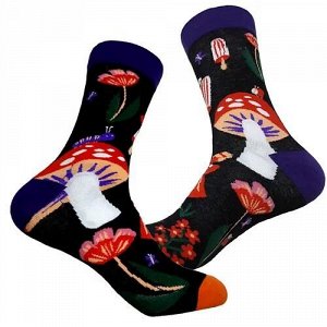 24212 Дизайнерские носки серии В гармонии с природой "Грибы для Алисы" р-р 36-42 (черный/сиреневый), 2690000024212