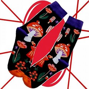 24212 Дизайнерские носки серии В гармонии с природой "Грибы для Алисы" р-р 36-42 (черный/сиреневый), 2690000024212