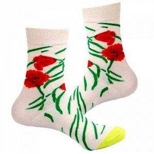 24168 Дизайнерские носки серии В гармонии с природой. "Красные маки" р-р 36-42 (белый)