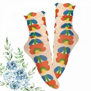 25967 Дизайнерские носки серии Fashion Step "Винтажное лето", one size (бежевый/красно-голубые цветы), 2690000025967