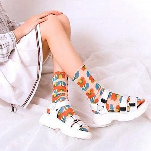 25967 Дизайнерские носки серии Fashion Step "Винтажное лето", one size (бежевый/красно-голубые цветы), 2690000025967