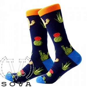 09370 Дизайнерские носки серии В гармонии с природой "Разноцветные кактусы", р-р 40-46 (джинс)