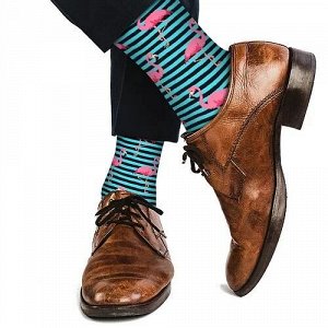02180 Дизайнерские носки серии В гармонии с природой "Фламинго", р-р 40-46, (черные/голубые полосы/ярко розовая пятка)