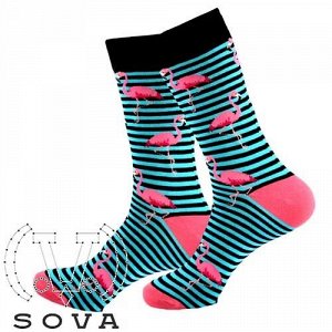 02180 Дизайнерские носки серии В гармонии с природой "Фламинго", р-р 40-46, (черные/голубые полосы/ярко розовая пятка)