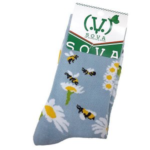 37656 Дизайнерские носки серии В гармонии с природой "Ромашки и пчелки", р-р 36-39 (бело-голубой)