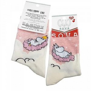 35447 Дизайнерские носки серии Муми Тролли "Муми мама мечтает на облачке", р-р 36-40 (бело-розовый)