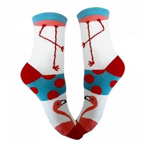 10536 Дизайнерские носки серии Lovely Animals "Фламинго и алые горошинки", р-р 36-39 (бирюзовая манжета), 2690000010536