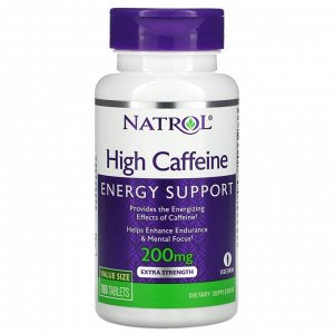 Кофеин Natrol, Natrol High кофеин, 200 мг, 100 таблеток
Активирующие действие кофеина
Повышает выносливость и сосредоточенность
Заряжает энергией с помощью кофеина.
Повышает выносливость.
Поддерживает