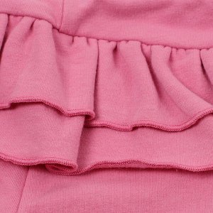 Брюки Состав: 95% хлопок, 5% эластан
Цвет: розовый, белый

Трикотажные брюки с оригинальной двойной оборкой сзади смотрятся мило и нарядно. С помощью атласной ленты регулируется объем талии, а швы и р