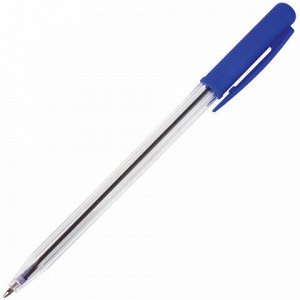Ручка шариковая автоматическая STAFF "Basic", СИНЯЯ, корпус прозрачный, узел 0,8 мм, линия письма 0,4 мм, 141673