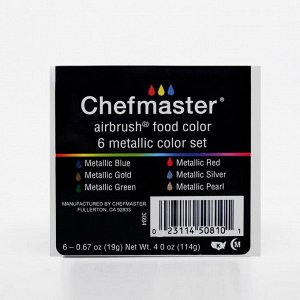 Краски сияющие набор Металлик Metallic airbrush Chefmaster, 6 цветов по 20 гр. 3094