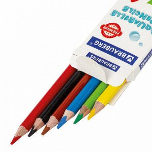 Карандаши цветные акварельные BRAUBERG PREMIUM AQUARELLE, 6 цветов, грифель мягкий 4 мм, 181670.